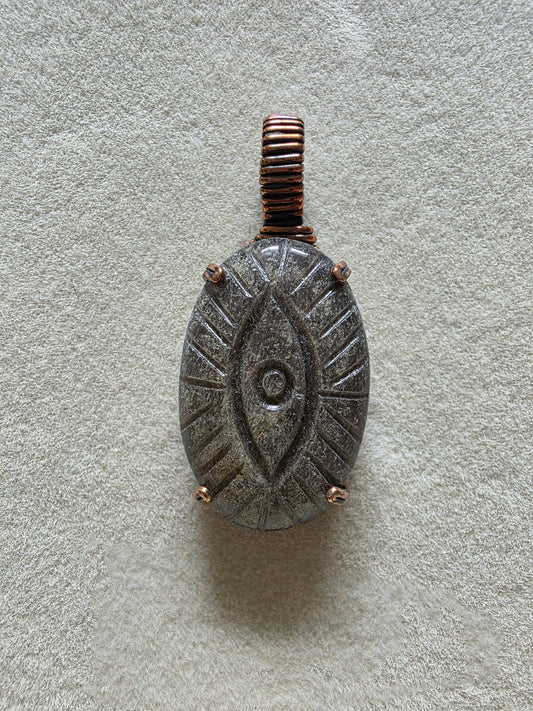 Zenith: Silver Sheen Obsidian Evil Eye Pendant (Metatron)